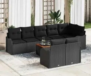 Set de Sofa pentru Grădină cu Perne Negre din Poliratan și Acacia