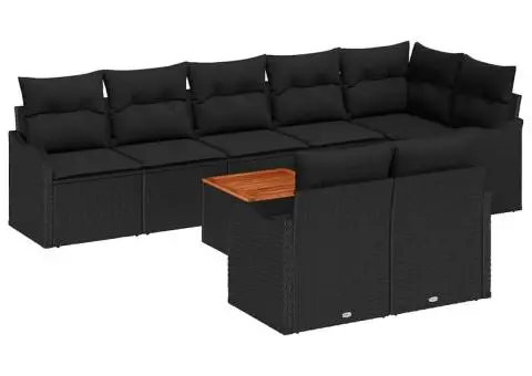 Set de Sofa pentru Grădină cu Perne Negre din Poliratan și Acacia - 2/5