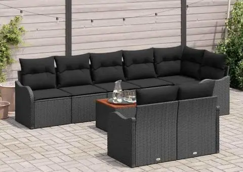 Set de Sofa pentru Grădină cu Perne Negre din Poliratan și Acacia - 3/5