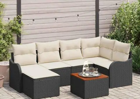 Set de canapea pentru grădină de 7 piese cu perne Răchită poli negru - 1/5