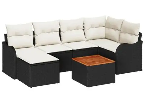 Set de canapea pentru grădină de 7 piese cu perne Răchită poli negru - 2/5