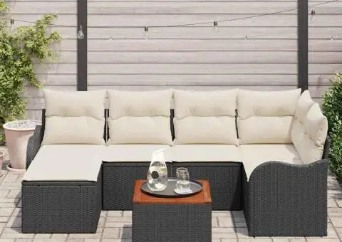 Set de canapea pentru grădină de 7 piese cu perne Răchită poli negru - 3/5
