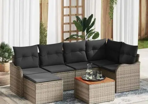 Set canapele de grădină cu perne gri din poliratan și acacia - 1/5