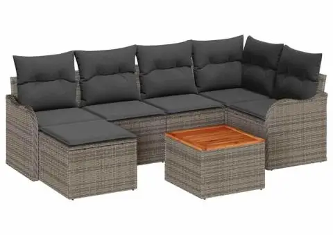 Set canapele de grădină cu perne gri din poliratan și acacia - 2/5