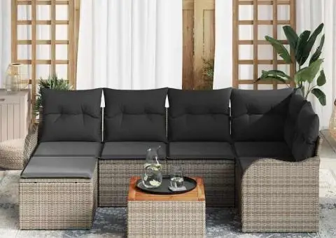 Set canapele de grădină cu perne gri din poliratan și acacia - 3/5