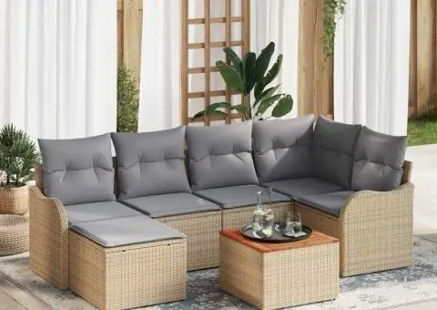 Set de canapea de grădină în 7 piese cu perne Bej din Ratan Poliester - 1/5