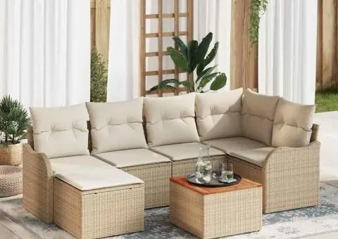 Set canapea grădină cu perne bej poliratan Acacia - 1/5