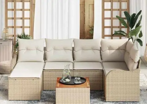 Set canapea grădină cu perne bej poliratan Acacia - 3/5