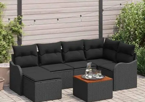 Set canapele grădină cu perne Ratan poli negru Acacia - 1/5