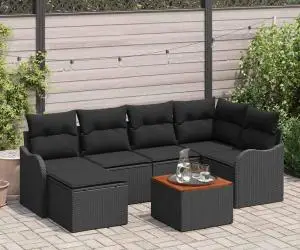 Set canapele grădină cu perne Ratan poli negru Acacia