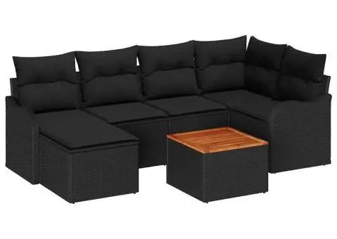 Set canapele grădină cu perne Ratan poli negru Acacia - 2/5