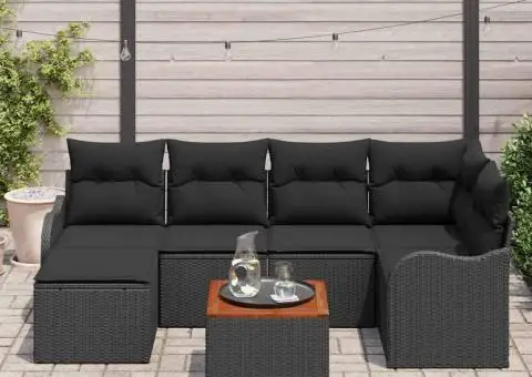 Set canapele grădină cu perne Ratan poli negru Acacia - 3/5