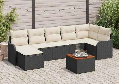 Set de canapea de grădină cu 8 piese cu perne Negru Ratan Poli Acacia - 1/5