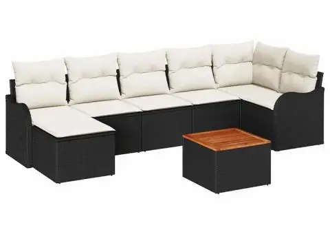 Set de canapea de grădină cu 8 piese cu perne Negru Ratan Poli Acacia - 2/5