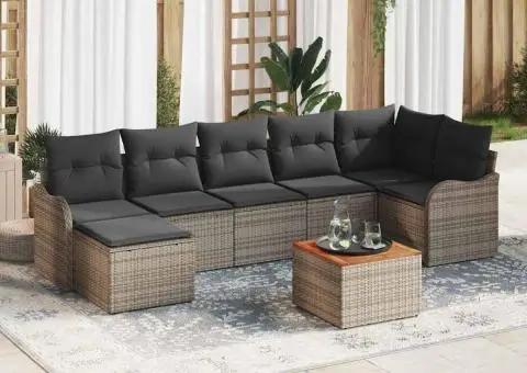 Set de canapea pentru grădină 8 piese cu perne gri din poliratan acacia - 1/5