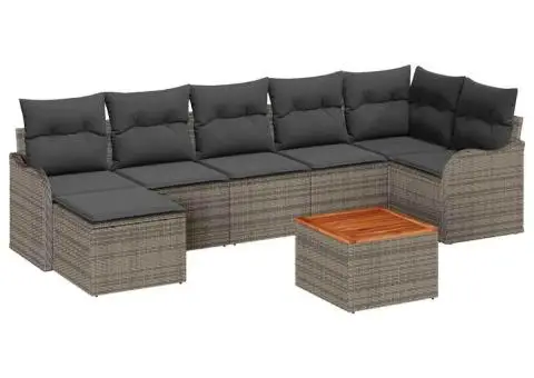 Set de canapea pentru grădină 8 piese cu perne gri din poliratan acacia - 2/5