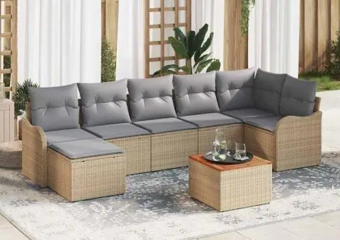 Set de canapele de grădină 8 piese cu perne Bej Poli Ratan Acacia - 1/5