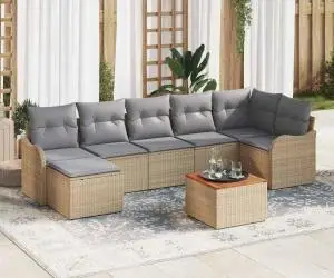 Set de canapele de grădină 8 piese cu perne Bej Poli Ratan Acacia