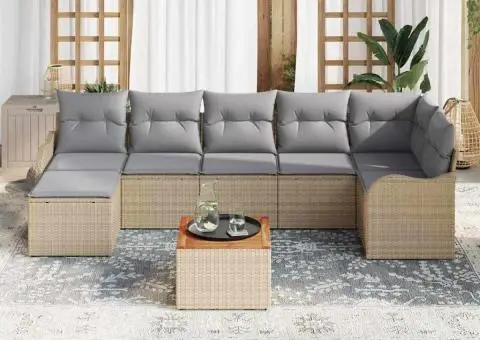 Set de canapele de grădină 8 piese cu perne Bej Poli Ratan Acacia - 3/5