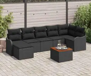 Set de Canapea de Grădină 8 Piese cu Pernă Negru Poliratan Acacia