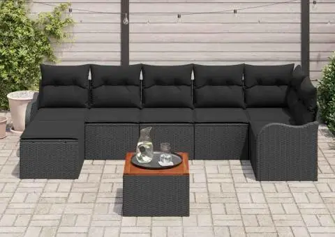 Set de Canapea de Grădină 8 Piese cu Pernă Negru Poliratan Acacia - 3/5