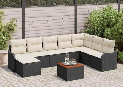 Set canapele grădină 9 piese cu pernuțe Negru Ratan Poli Acacia - 1/5