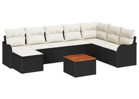 Set canapele grădină 9 piese cu pernuțe Negru Ratan Poli Acacia - 2/5