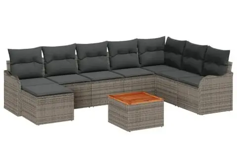 Set de Canapea Grădină 9 Piese cu Pernuțe Gri Ratan Policombinat Acacia - 2/5
