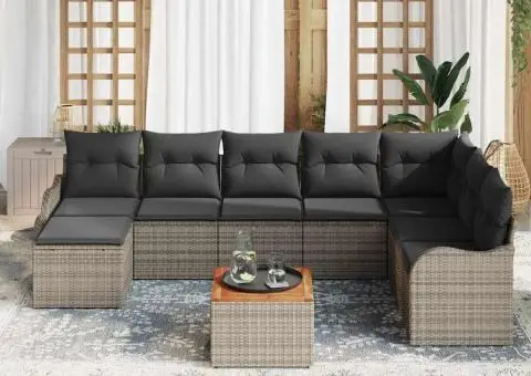 Set de Canapea Grădină 9 Piese cu Pernuțe Gri Ratan Policombinat Acacia - 3/5