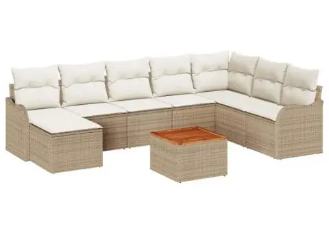 Set canapea grădină 9 piese și perne Bej Poliratan Acacia - 2/5