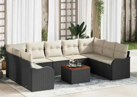 Set Canapea Grădină de 10 Piese cu Pernițe Negre din Poliratan Acacia - 1/5