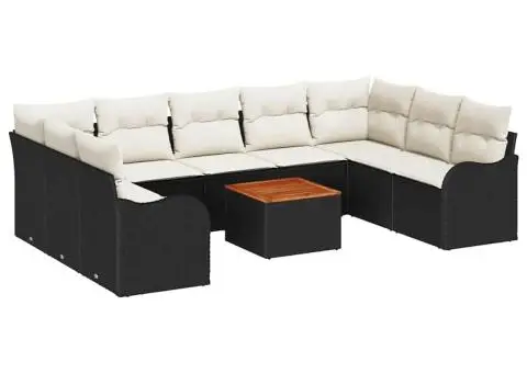 Set Canapea Grădină de 10 Piese cu Pernițe Negre din Poliratan Acacia - 2/5