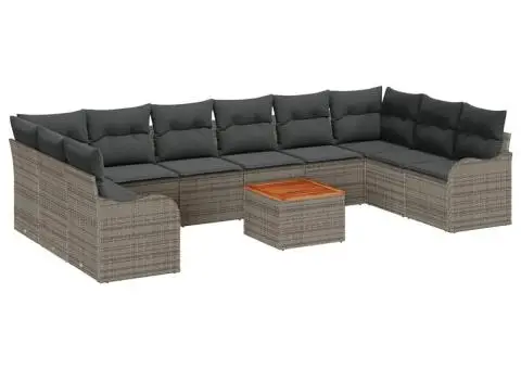 Set de canapea de grădină cu 10 piese cu perne gri poliratan Acacia - 2/5