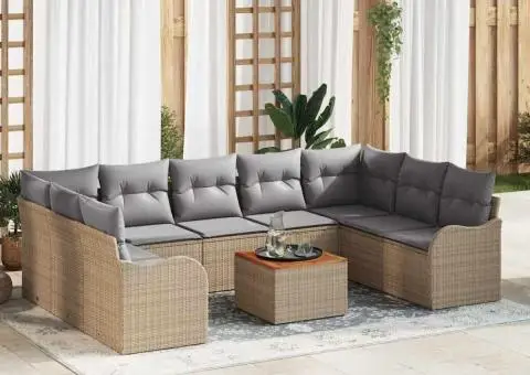 Set de canapele de grădină cu 10 piese și perne Bej Ratan Poli Acacia - 1/5