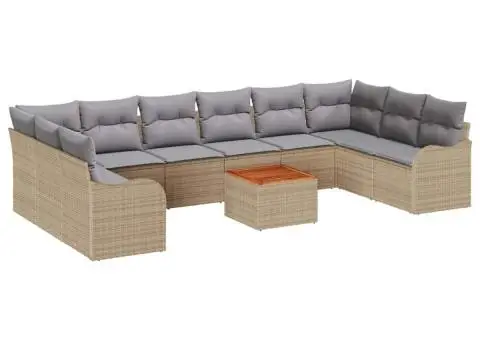 Set de canapele de grădină cu 10 piese și perne Bej Ratan Poli Acacia - 2/5