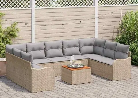 Set de canapele de grădină cu 10 piese și perne Bej Ratan Poli Acacia - 3/5