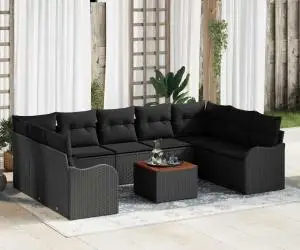 Set canapea grădină 10 piese cu perne Ratan polyester negru Acacia