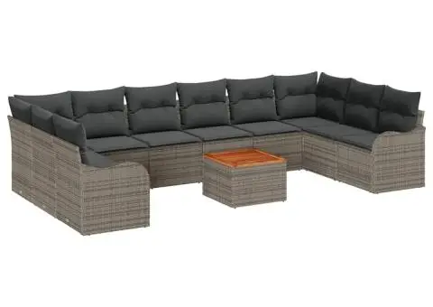Set de Canapea de Grădină cu 11 piese cu Perne Gri din Ratan Poliester Acacia - 2/5
