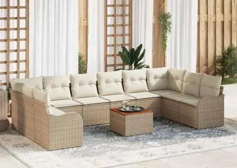 Set canapea de grădină cu perne 11 piese Bej ratan poli acacia - 1/5