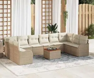 Set canapea de grădină cu perne 11 piese Bej ratan poli acacia