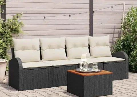 Set de Canapea pentru Grădină cu 5 Piese cu Perne din Ratan Negru de Acacia - 1/5