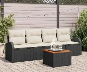 Set de Canapea pentru Grădină cu 5 Piese cu Perne din Ratan Negru de Acacia