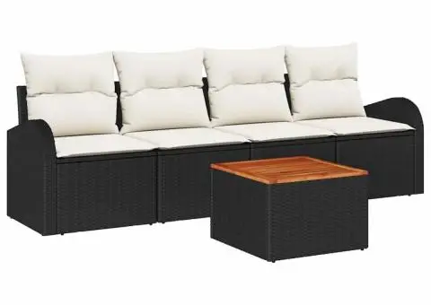 Set de Canapea pentru Grădină cu 5 Piese cu Perne din Ratan Negru de Acacia - 2/5