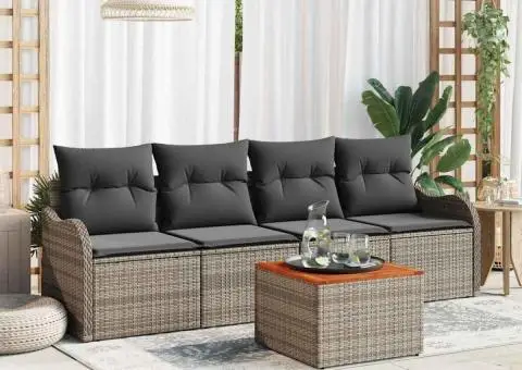 Set de canapea cu 5 piese și perne Gri Poliratan Acacia - 1/5