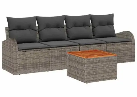 Set de canapea cu 5 piese și perne Gri Poliratan Acacia - 2/5