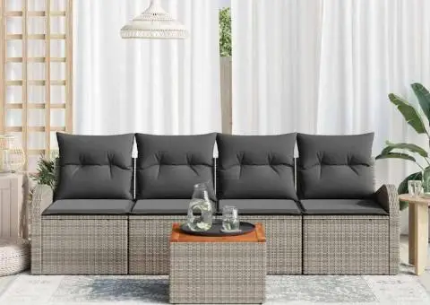 Set de canapea cu 5 piese și perne Gri Poliratan Acacia - 3/5