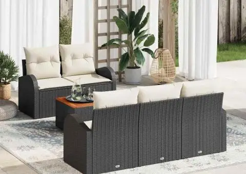 Set canapea pentru grădină din 6 piese cu perne Negru Ratan polimerizat Acacia - 1/5