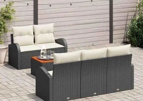 Set canapea pentru grădină din 6 piese cu perne Negru Ratan polimerizat Acacia - 3/5