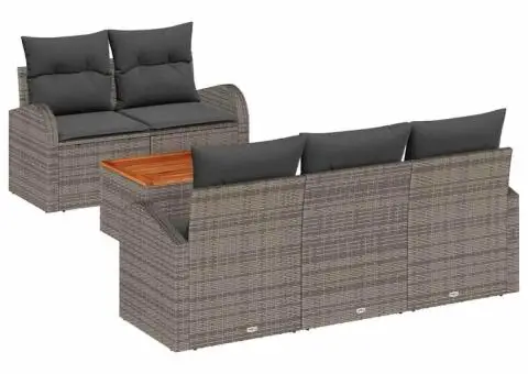 Set canapea grădină cu perne Gri Poliratan Acacia - 2/5
