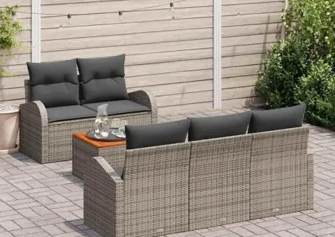 Set canapea grădină cu perne Gri Poliratan Acacia - 3/5